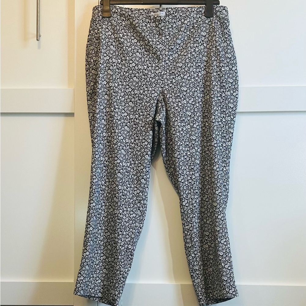 CAROLINA BELLE Montreal Ankle Pant Black White Floral Pockets New Sz 16W